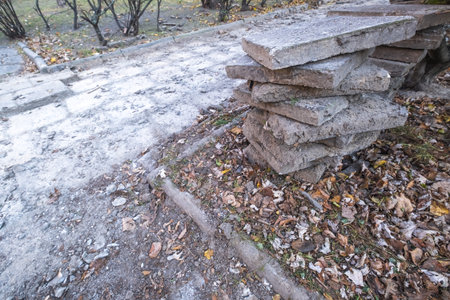 pavement repair and renovation in Warsaw, Polandの写真素材