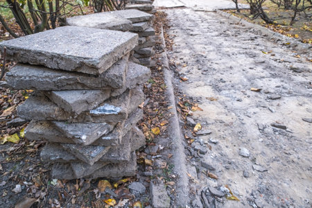 pavement repair and renovation in Warsaw, Polandの写真素材