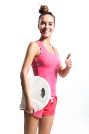 woman happy with her weightの写真素材