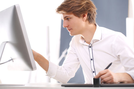 Architect using computerの写真素材