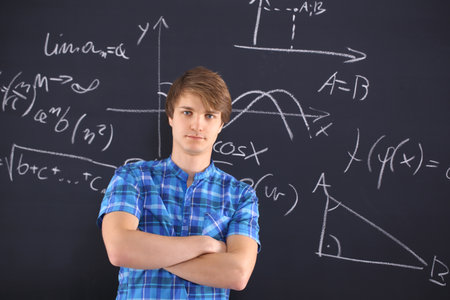 Mathematics, physics, chemistry-student at the blackboard の写真素材