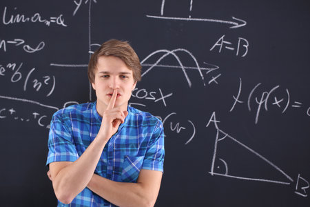 student at the blackboardの写真素材