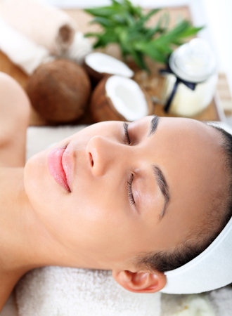 Smiling, happy woman in the beauty salonの写真素材