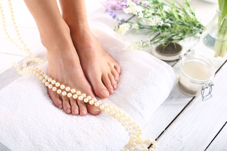 Beautiful female feet smooth and neatの写真素材