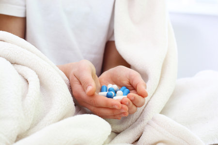 Colorful tablets, illness of a childの写真素材