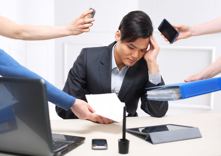 Job responsibilities, e-mails, phone calls, documentsの写真素材