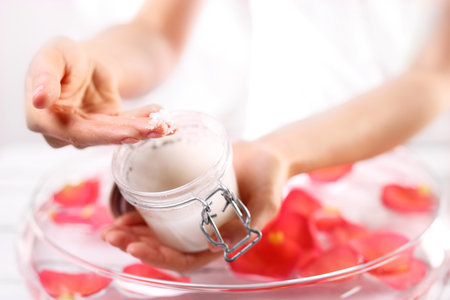 Beauty salon, manicure with hands peelingの写真素材