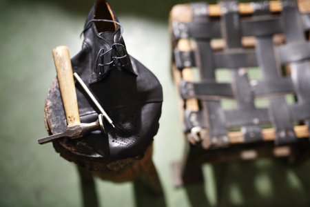 Laboratory shoemaker. Shoemaker's workshop, sewing accessoriesの写真素材
