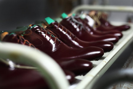 Classic men's elegance, stitched shoes with the cobblerの写真素材