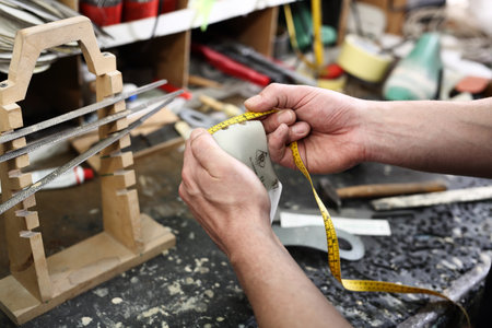 Shoemaker. Handsewn shoes.の写真素材