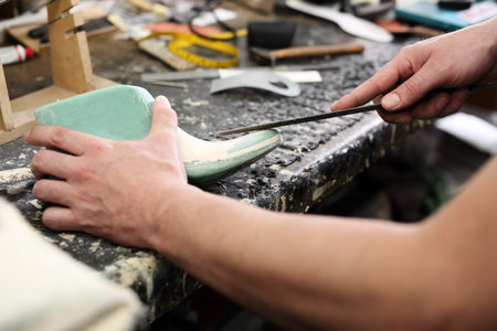 Shoemaker. Handsewn shoes.の写真素材