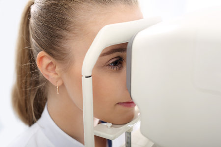 The pressure in the eye, the patient with an ophthalmologistの写真素材