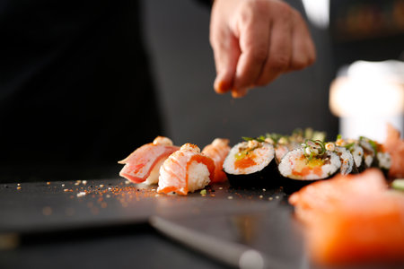 Sushi menu. Japanese restaurant, sushi.の写真素材