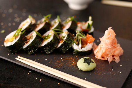 Wasabi, Japanese horseradish Addition is a sushiの写真素材