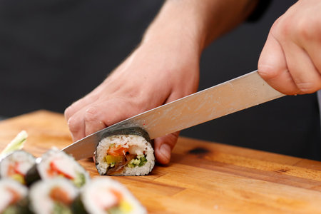 Japanese restaurant, sushi dishの写真素材