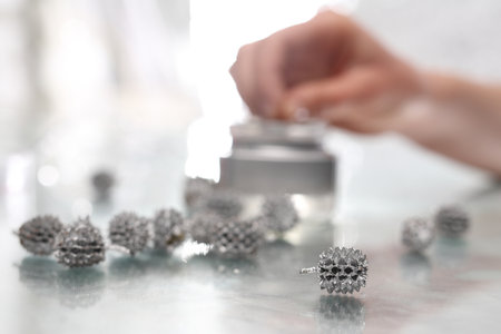 silver pine cones, Christmas decorationsの写真素材