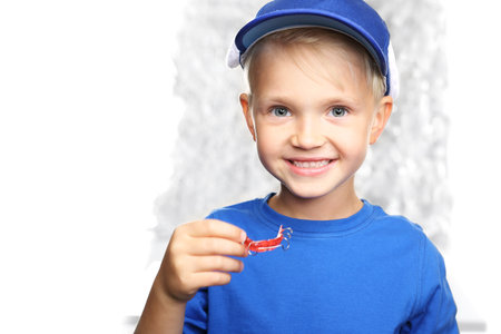 Orthodontics, little boy with bracesの写真素材