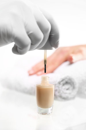 Manicure, classic manicure. Hands woman during a manicure salonの写真素材