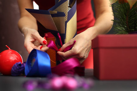 Woman Christmas gift packsの写真素材