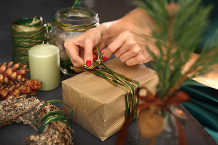 Florist. Art gift wrapping. Christmasの写真素材