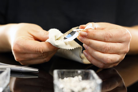 Woman performs necklace with Swarovski crystalsの写真素材