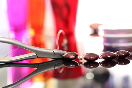 Necklace, purple marbleの写真素材