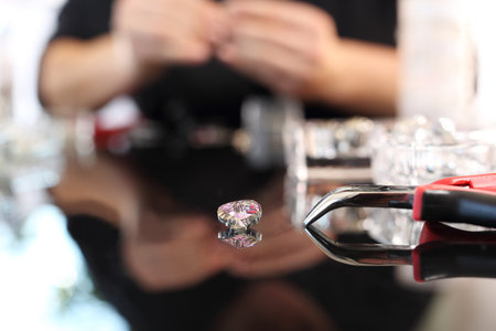 Woman performs necklace with crystalsの写真素材
