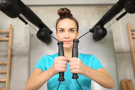 Rehabilitation, training with rubbers.の写真素材