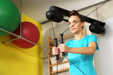 Gym training with rubbers.の写真素材