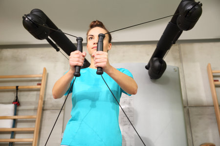 Gym training with rubbers.の写真素材