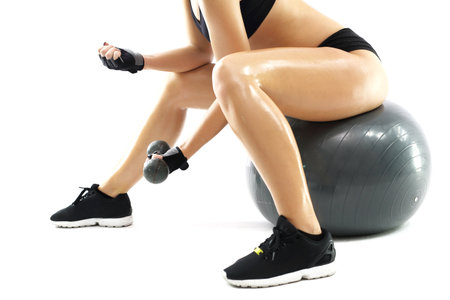 Slimming training, training with dumbbellsの写真素材
