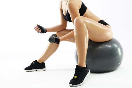 Slimming workout, the body of a woman in lingerie sportsの写真素材