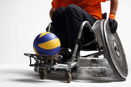 Disability. The man on the sports wheelchair with the ballの写真素材