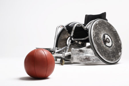 Wheelchair and medicine ballの写真素材