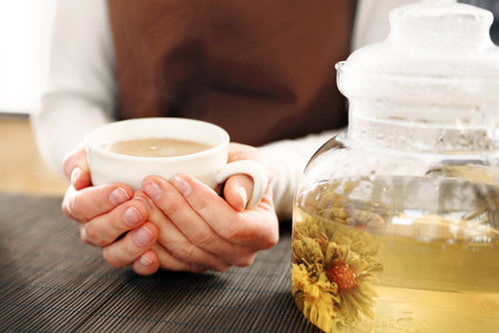 Steaming tea, tea roomの写真素材