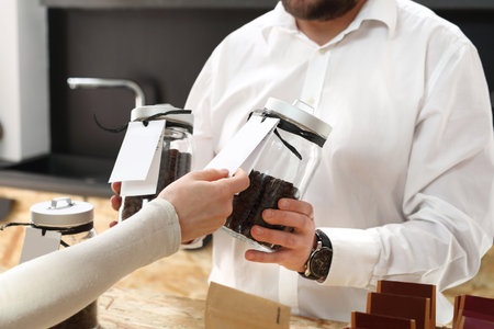 Coffee on the scale, coffee shopの写真素材