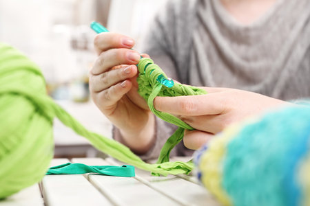 Crocheting. Hand needlework.の写真素材