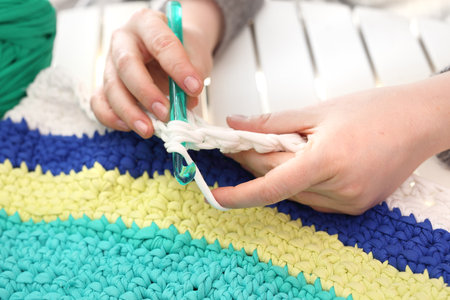 Crocheting. Hand needlework.の写真素材