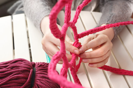 The woman knits crochet.の写真素材