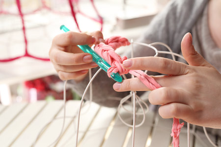 Crocheting. Hand needlework.の写真素材