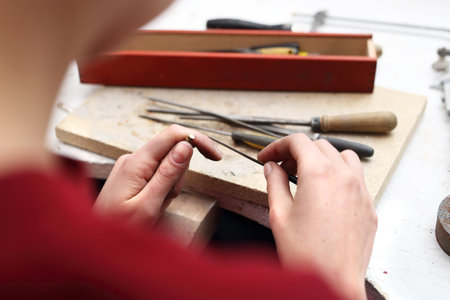 Goldsmith, manufacture of jeweleryの写真素材