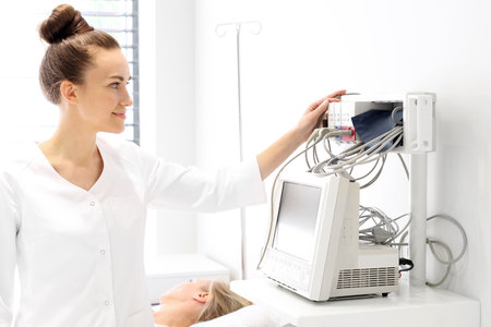 The patient in the recovery room, the doctor Observed monitor vital signsの写真素材