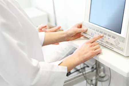 Anesthesiologist connected heart monitor.の写真素材