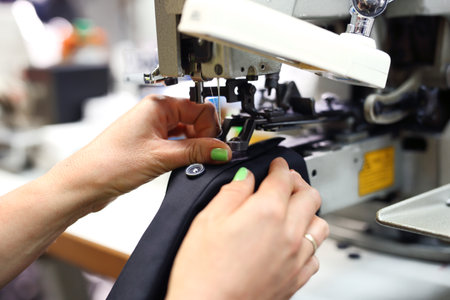 Overlock. The production plant, sewing clothes by seamstresses on the sewing machineの写真素材
