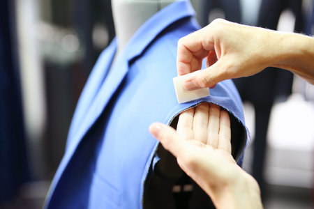 Men's tailoring, sewing jackets. The production plant, sewing jackets for seamstressの写真素材