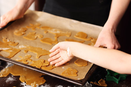 Homemade pastries. Cookies on a baking tray inserted into the oven.
