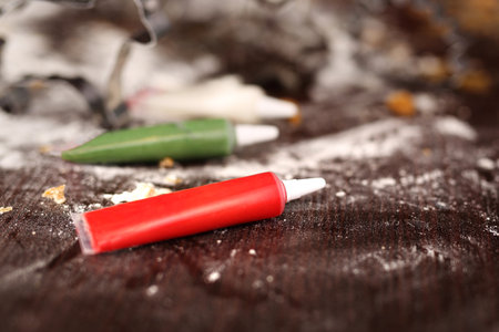 Colored frostings in tubes. Decorations for cakes