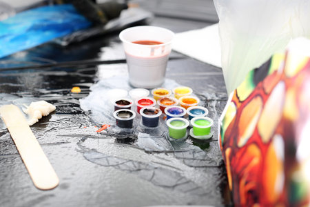 Color ink tattoo. Worktop in the tattoo studioの写真素材