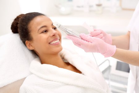 Mesotherapy Microneedle, the woman at the beauticianの写真素材