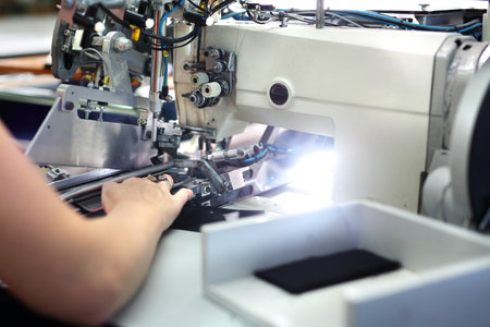 Seamstress pockets sewn The production plant, sewing clothes by seamstresses on the sewing machineの写真素材